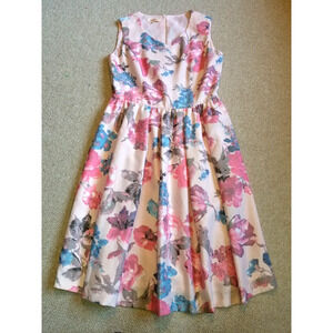 Womens Dress-RED HOUSE-pink/blue/white floral silky lined sleeveless-36 (US 4/6)